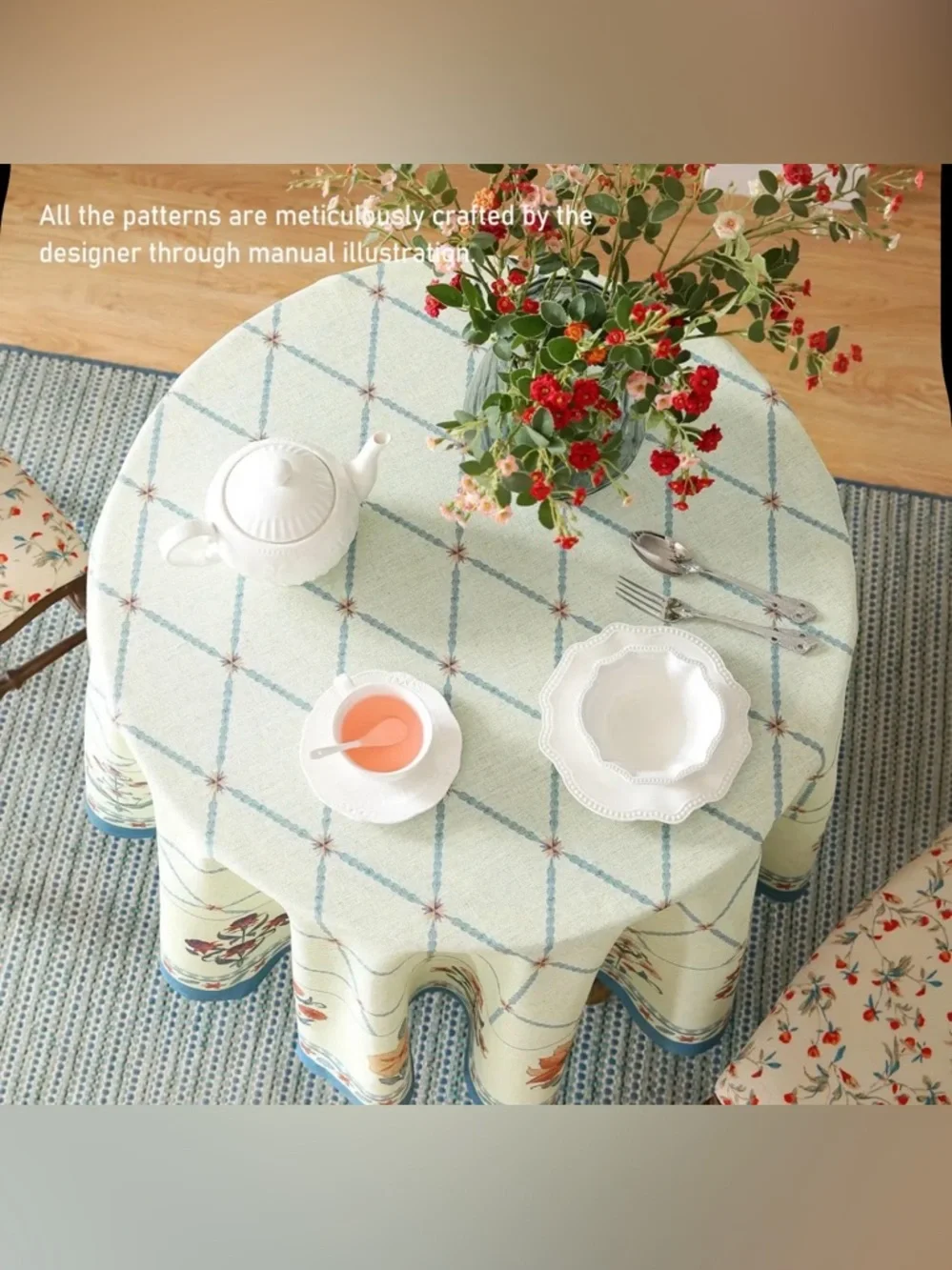 Isaenne | Designer Vintage Linen Round Floral Tablecloth
